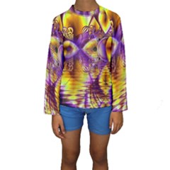 Golden Violet Crystal Palace, Abstract Cosmic Explosion Kid s Long Sleeve Swimwear by DianeClancy