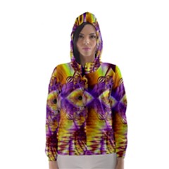 Golden Violet Crystal Palace, Abstract Cosmic Explosion Hooded Wind Breaker (women) by DianeClancy