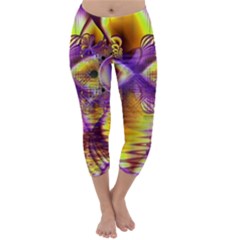 Golden Violet Crystal Palace, Abstract Cosmic Explosion Capri Winter Leggings  by DianeClancy