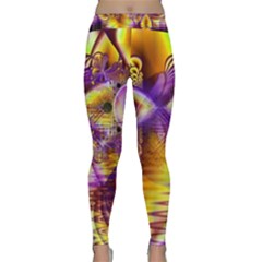 Golden Violet Crystal Palace, Abstract Cosmic Explosion Yoga Leggings by DianeClancy