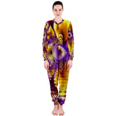 Golden Violet Crystal Palace, Abstract Cosmic Explosion Onepiece Jumpsuit (ladies)  by DianeClancy