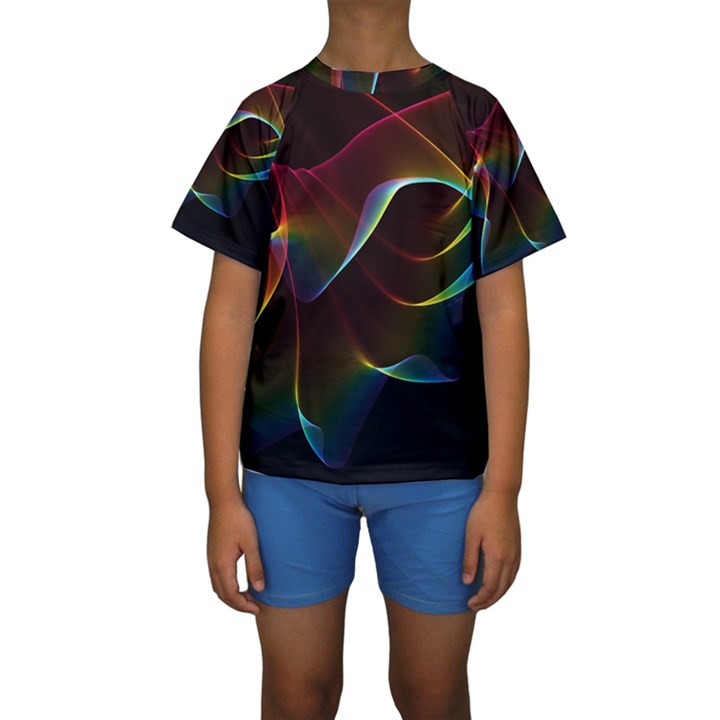 Imagine, Through The Abstract Rainbow Veil Kid s Short Sleeve Swimwear