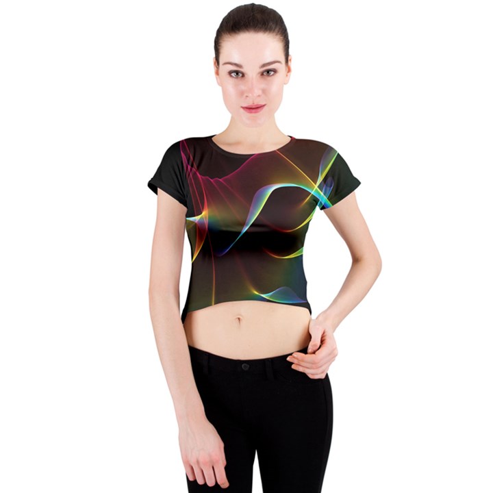 Imagine, Through The Abstract Rainbow Veil Crew Neck Crop Top