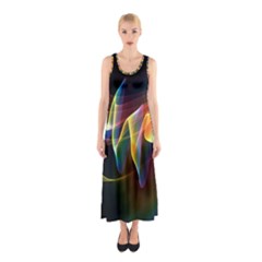 Northern Lights, Abstract Rainbow Aurora Full Print Maxi Dress by DianeClancy