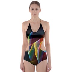 Northern Lights, Abstract Rainbow Aurora Cut-out One Piece Swimsuit by DianeClancy