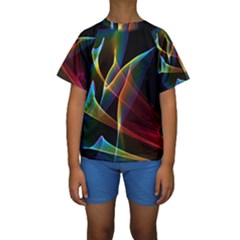 Peacock Symphony, Abstract Rainbow Music Kid s Short Sleeve Swimwear by DianeClancy