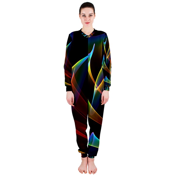 Peacock Symphony, Abstract Rainbow Music OnePiece Jumpsuit (Ladies) 