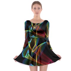 Peacock Symphony, Abstract Rainbow Music Long Sleeve Skater Dress by DianeClancy