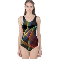 Peacock Symphony, Abstract Rainbow Music One Piece Swimsuit by DianeClancy