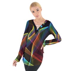 Peacock Symphony, Abstract Rainbow Music Women s Tie Up Tee