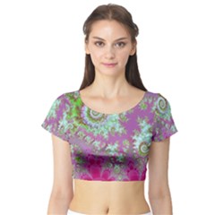 Raspberry Lime Surprise, Abstract Sea Garden  Short Sleeve Crop Top (tight Fit) by DianeClancy