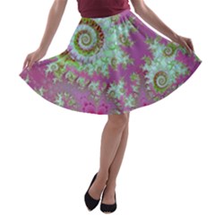 Raspberry Lime Surprise, Abstract Sea Garden  A-line Skater Skirt by DianeClancy