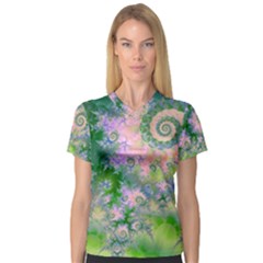 Rose Apple Green Dreams, Abstract Water Garden Women s V-neck Sport Mesh Tee