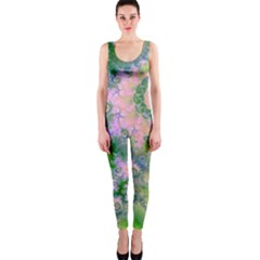 Rose Apple Green Dreams, Abstract Water Garden Onepiece Catsuit