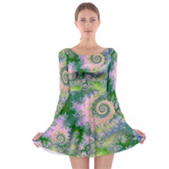 Rose Apple Green Dreams, Abstract Water Garden Long Sleeve Skater Dress by DianeClancy