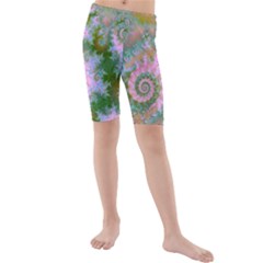 Rose Forest Green, Abstract Swirl Dance Kid s Mid Length Swim Shorts