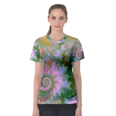 Rose Forest Green, Abstract Swirl Dance Women s Sport Mesh Tee by DianeClancy