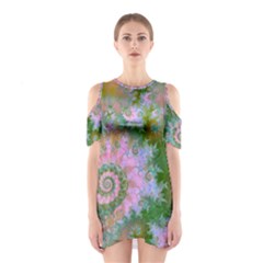 Rose Forest Green, Abstract Swirl Dance Cutout Shoulder Dress by DianeClancy