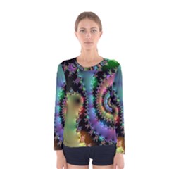 Satin Rainbow, Spiral Curves Through The Cosmos Women s Long Sleeve Tee