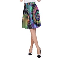 Satin Rainbow, Spiral Curves Through The Cosmos A-line Skirt by DianeClancy