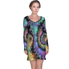 Satin Rainbow, Spiral Curves Through The Cosmos Long Sleeve Nightdress