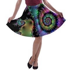 Satin Rainbow, Spiral Curves Through The Cosmos A-line Skater Skirt