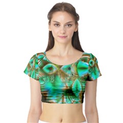 Spring Leaves, Abstract Crystal Flower Garden Short Sleeve Crop Top (tight Fit) by DianeClancy