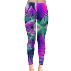  Teal Violet Crystal Palace, Abstract Cosmic Heart Leggings  by DianeClancy