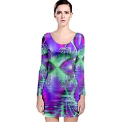 Violet Peacock Feathers, Abstract Crystal Mint Green Long Sleeve Bodycon Dress by DianeClancy