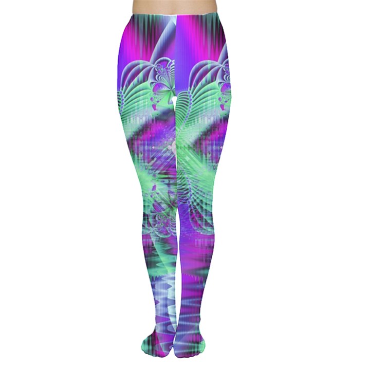 Violet Peacock Feathers, Abstract Crystal Mint Green Women s Tights