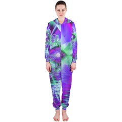 Violet Peacock Feathers, Abstract Crystal Mint Green Hooded Jumpsuit (ladies)  by DianeClancy