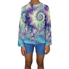 Violet Teal Sea Shells, Abstract Underwater Forest (purple Sea Horse, Abstract Ocean Waves  Kid s Long Sleeve Swimwear by DianeClancy