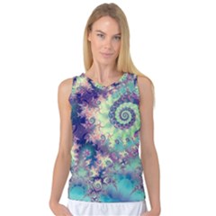 Violet Teal Sea Shells, Abstract Underwater Forest (purple Sea Horse, Abstract Ocean Waves  Women s Basketball Tank Top by DianeClancy