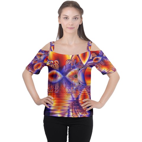 Winter Crystal Palace, Abstract Cosmic Dream (lake 12 15 13) 9900x7400 Smaller Women s Cutout Shoulder Tee by DianeClancy