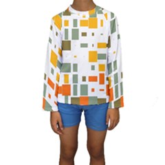 Rectangles And Squares In Retro Colors   Kid s Long Sleeve Swimwear