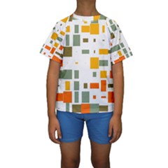 Rectangles And Squares In Retro Colors   Kid s Short Sleeve Swimwear