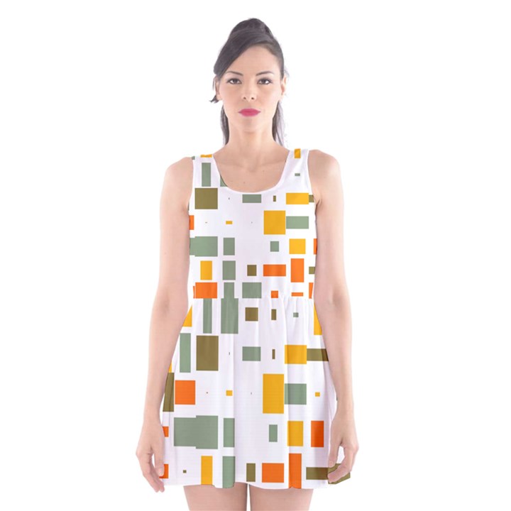 Rectangles and squares in retro colors  Scoop Neck Skater Dress