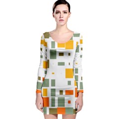 Rectangles And Squares In Retro Colors  Long Sleeve Bodycon Dress