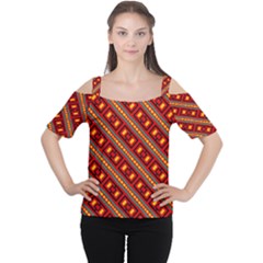 Distorted Stripes And Rectangles Pattern      Women s Cutout Shoulder Tee