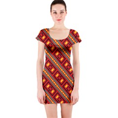 Distorted Stripes And Rectangles Pattern      Short Sleeve Bodycon Dress