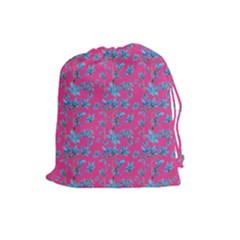 Floral Collage Revival Drawstring Pouches (large)  by dflcprints