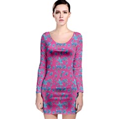 Floral Collage Revival Print Long Sleeve Bodycon Dress