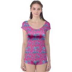 Floral Collage Revival Print Boyleg Leotard (ladies)