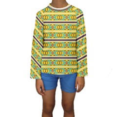 Circles And Stripes Pattern        Kid s Long Sleeve Swimwear