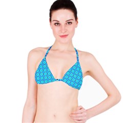 Vibrant Modern Abstract Lattice Aqua Blue Quilt Bikini Top by DianeClancy