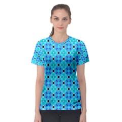 Vibrant Modern Abstract Lattice Aqua Blue Quilt Women s Sport Mesh Tee