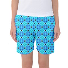 Vibrant Modern Abstract Lattice Aqua Blue Quilt Women s Basketball Shorts by DianeClancy