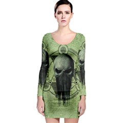 Awesome Green Skull Long Sleeve Bodycon Dress