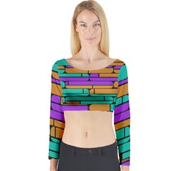 Round Corner Shapes In Retro Colors            Long Sleeve Crop Top