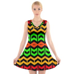 Rhombus And Other Shapes Pattern         V-neck Sleeveless Dress